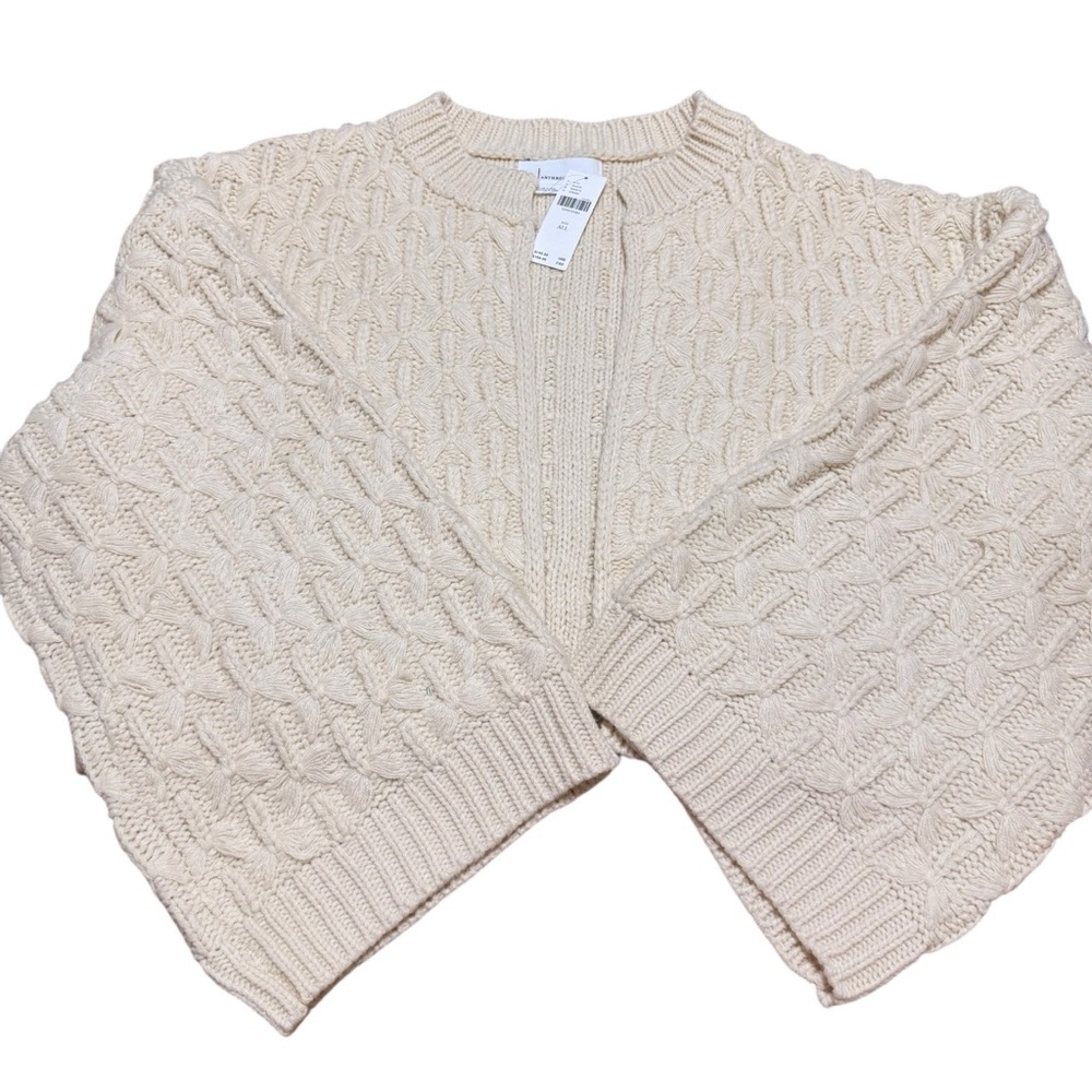 Anthropologie | NWT Cream Cropped Cable  Knit Cardigan Sweater | ONE SIZE - Picture 5 of 13
